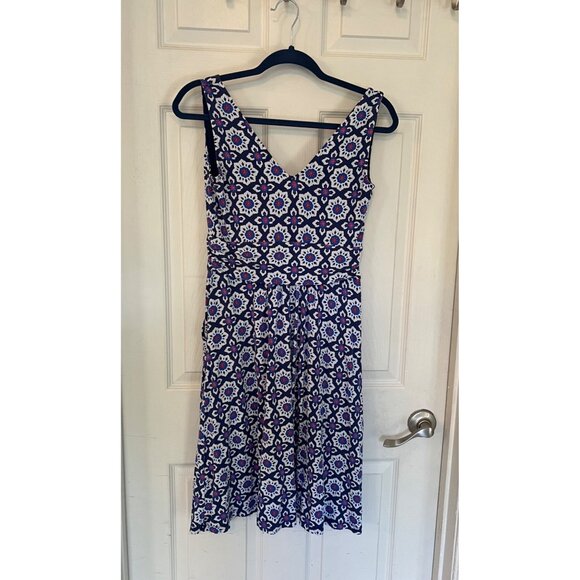 Boden Blue Sleeveless V-neck Mini Dress 4R Jersey Knit Pockets Knee Length Aline - Picture 6 of 11